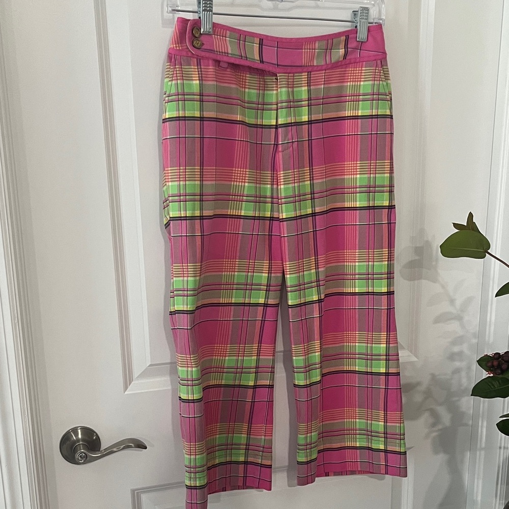 Lilly Pulitzer Resort Sample Capris Pink Button Detail Palm Tree Embroidery Logo